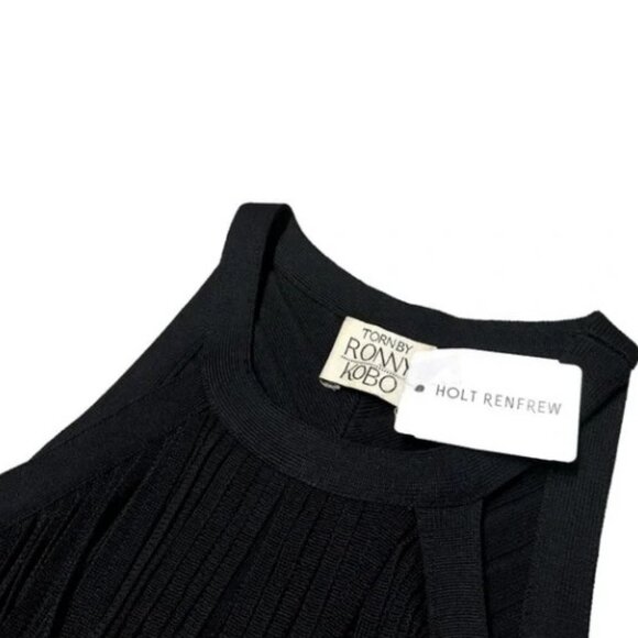 Torn by Ronny Kobo black fringe halter top size XS NWT - Picture 3 of 5